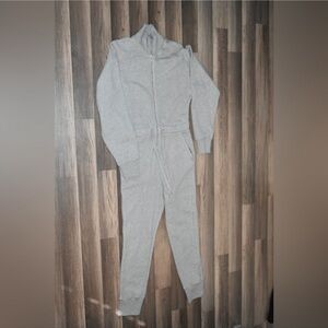 Marissa Webb Red-eye French terry zip-front jumpsuit waist cinching tie grey Med